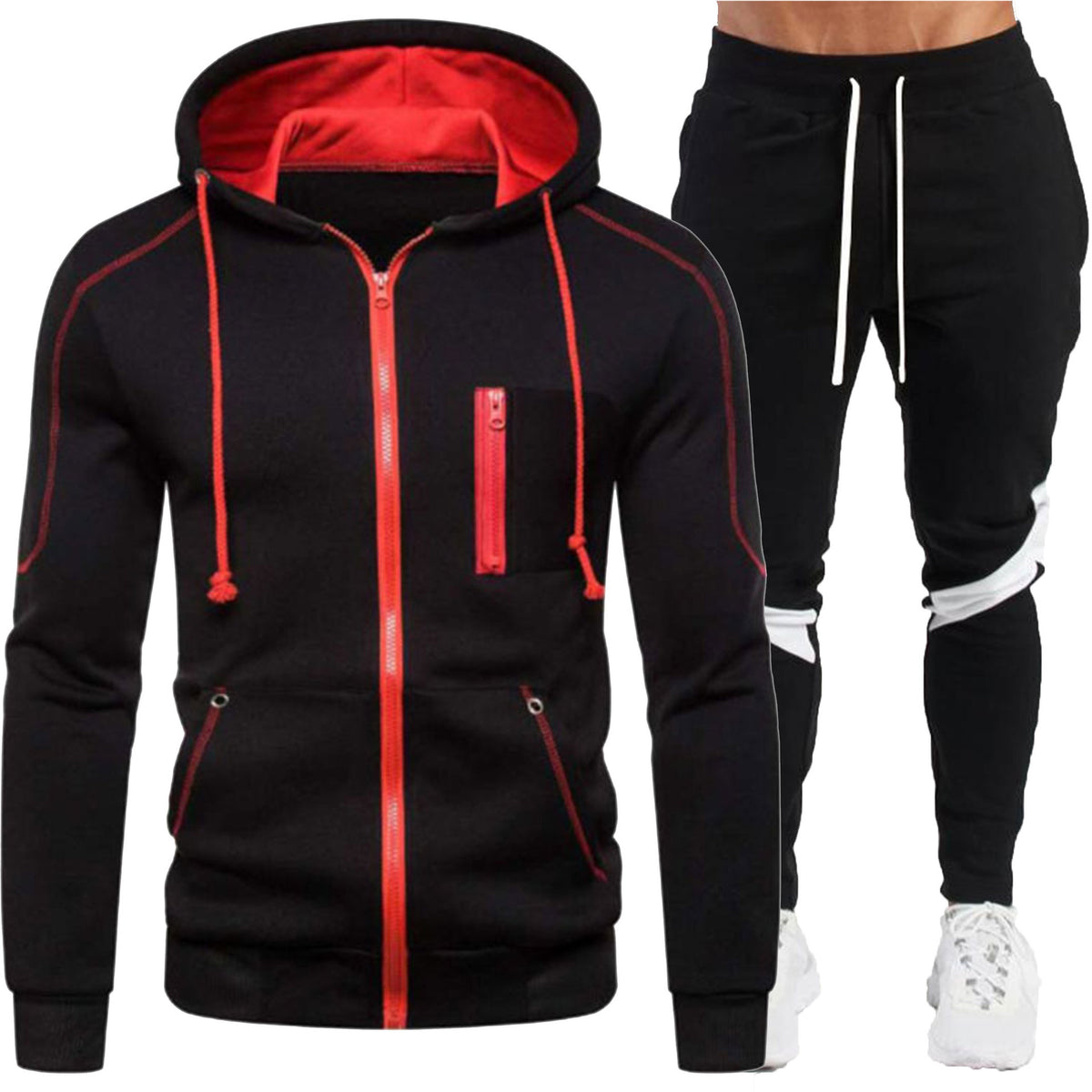 Men's Casual Zip-Up Hooded Jacket Sweatshirt Set
