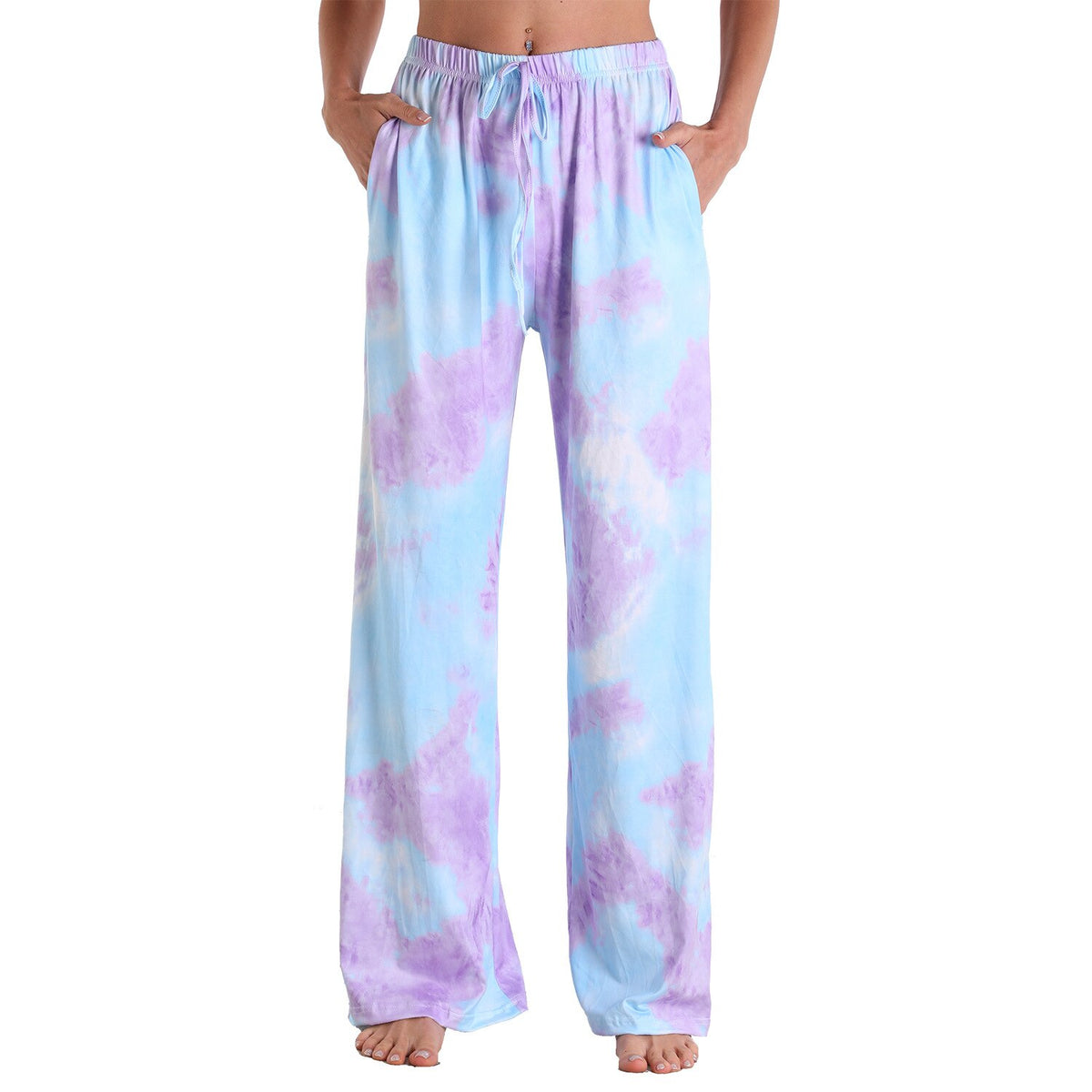 Women Summer Print Loose Casual Wide Pants  Lace Up Ties Camouflage Beach Long Pants Femal Trousers Streetwear S-3XL