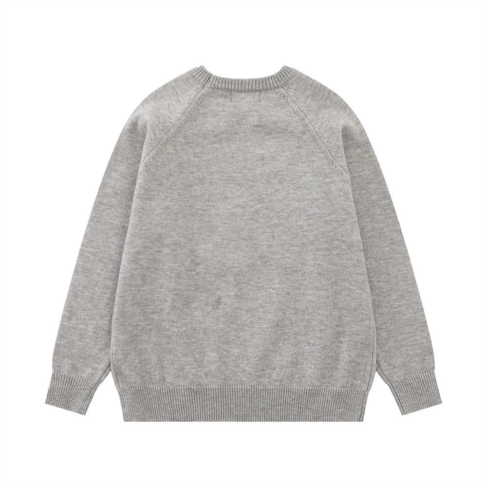 Embroidered round neck sweater loose sweater