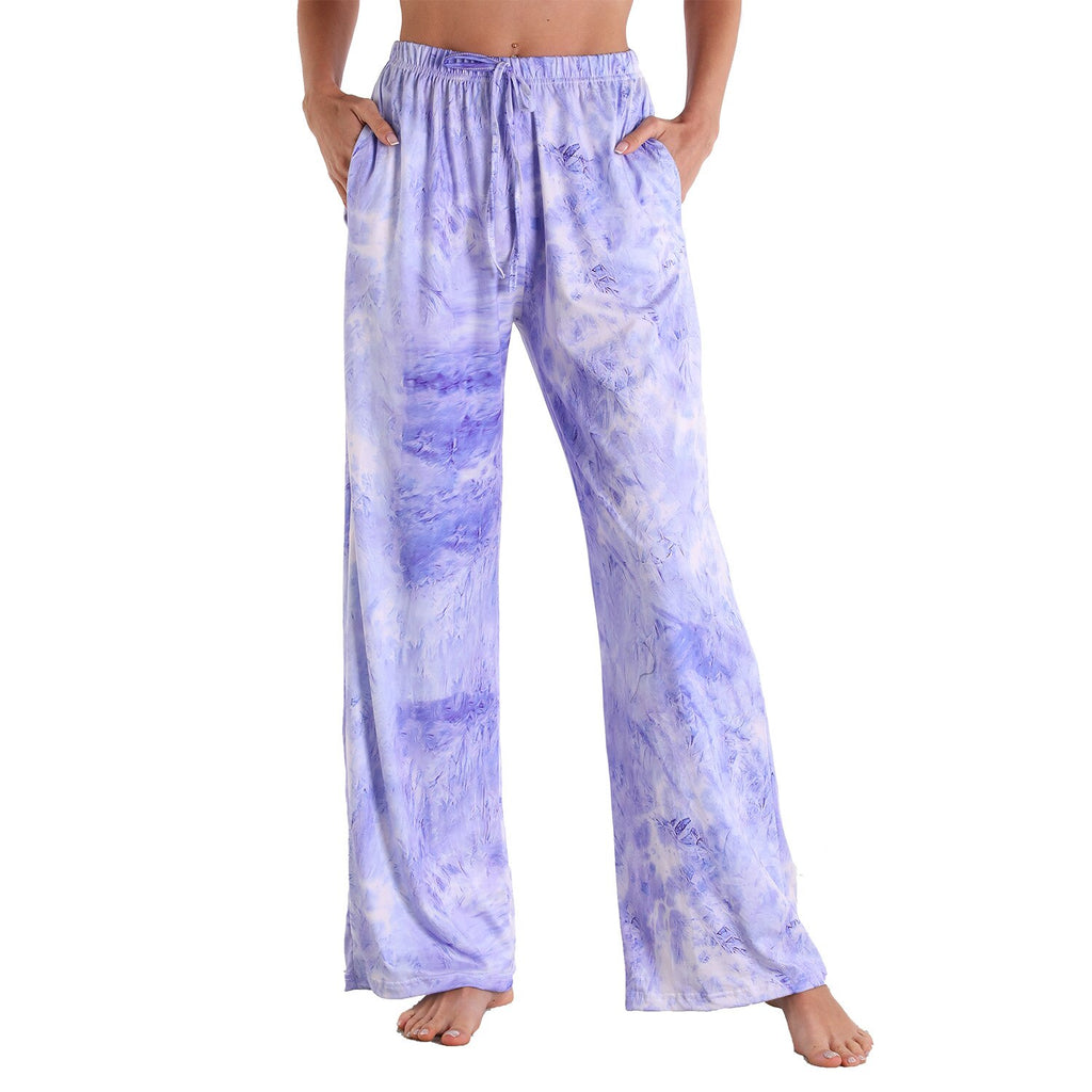 Women Summer Print Loose Casual Wide Pants  Lace Up Ties Camouflage Beach Long Pants Femal Trousers Streetwear S-3XL