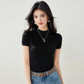 Clothing  Solid Color Short Sleeve Round Neck Knit Top for Women