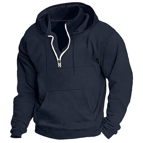 Casual Long Sleeve Half Zip Hooded Men's Sweatshirt