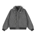 Imitation rabbit fur lapel canvas cotton jacket