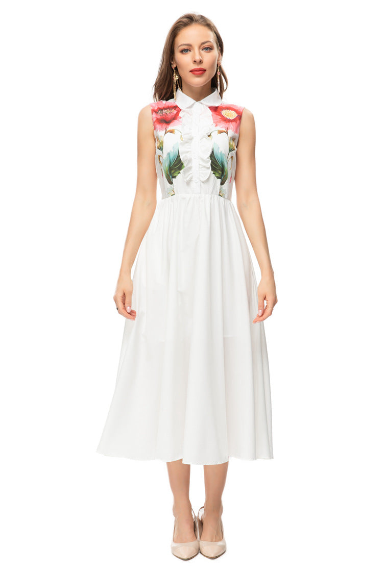 Splcied Pocket Dresses For Women Lapel Sleeveless High Waist Folds Hit Color Dress Female Fashion Clothing
