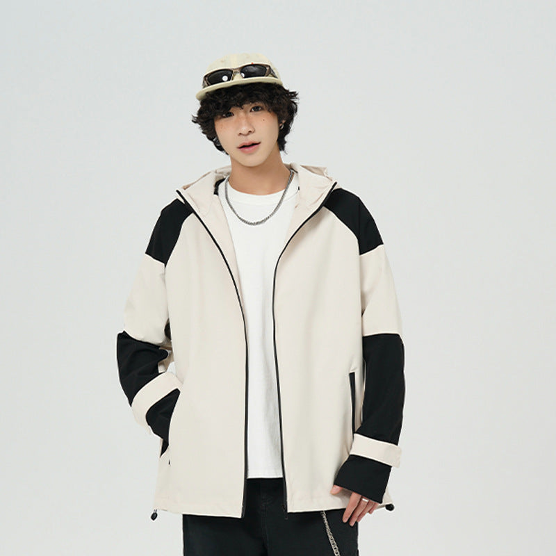 Men's Yama Style Color Block Hooded Loose Fit Outdoor Jacket