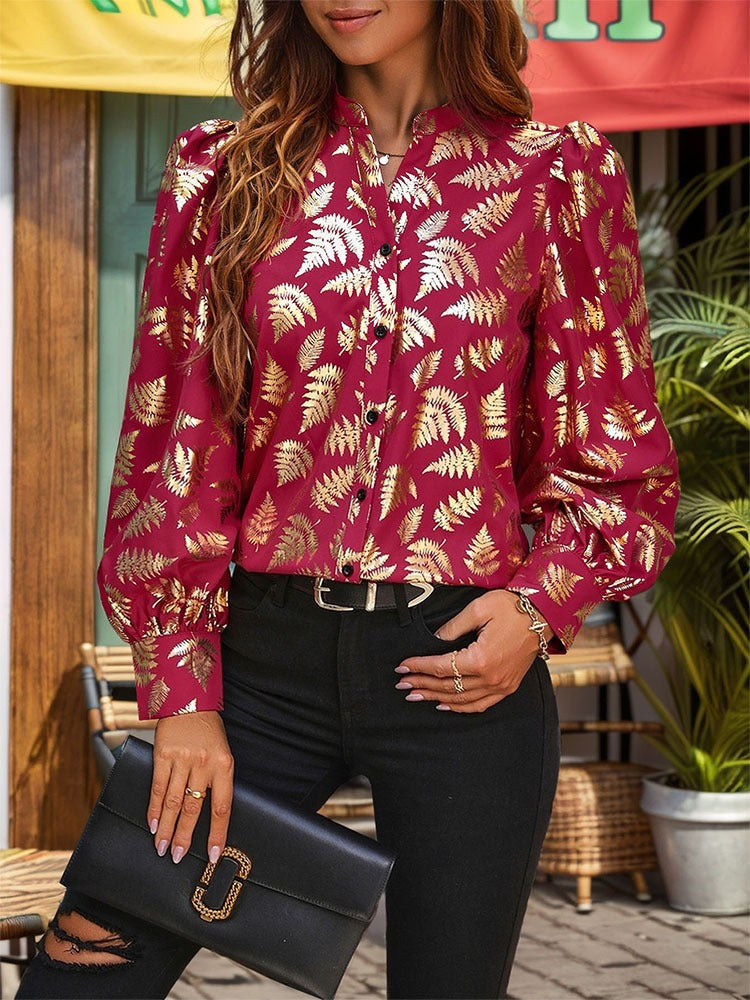 New European and American autumn women's clothing plant hot stamping printed shirt for women