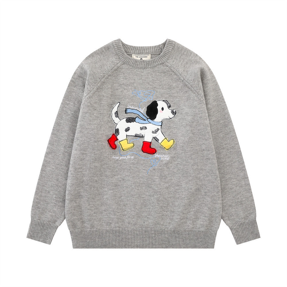 Embroidered round neck sweater loose sweater