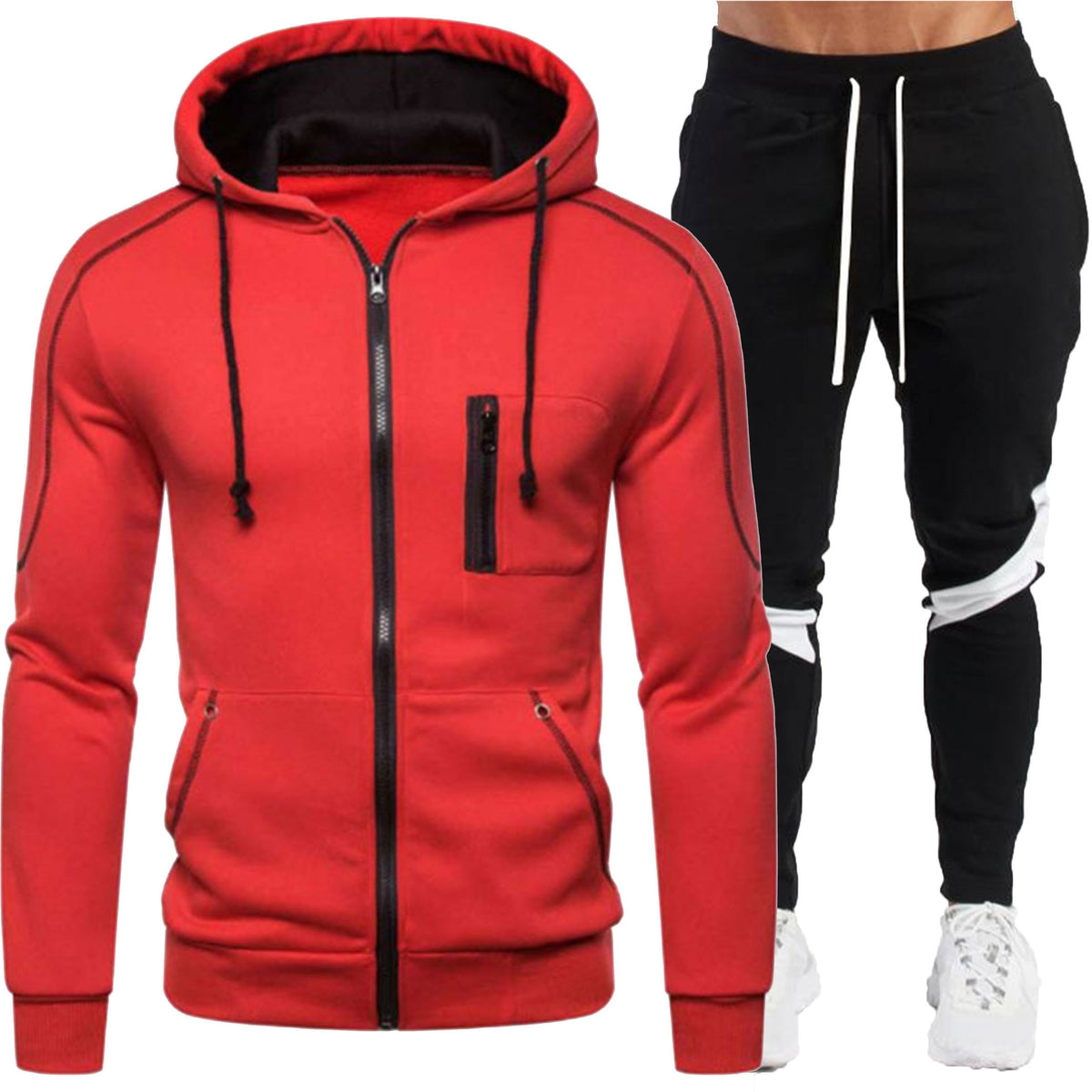 Men's Casual Zip-Up Hooded Jacket Sweatshirt Set