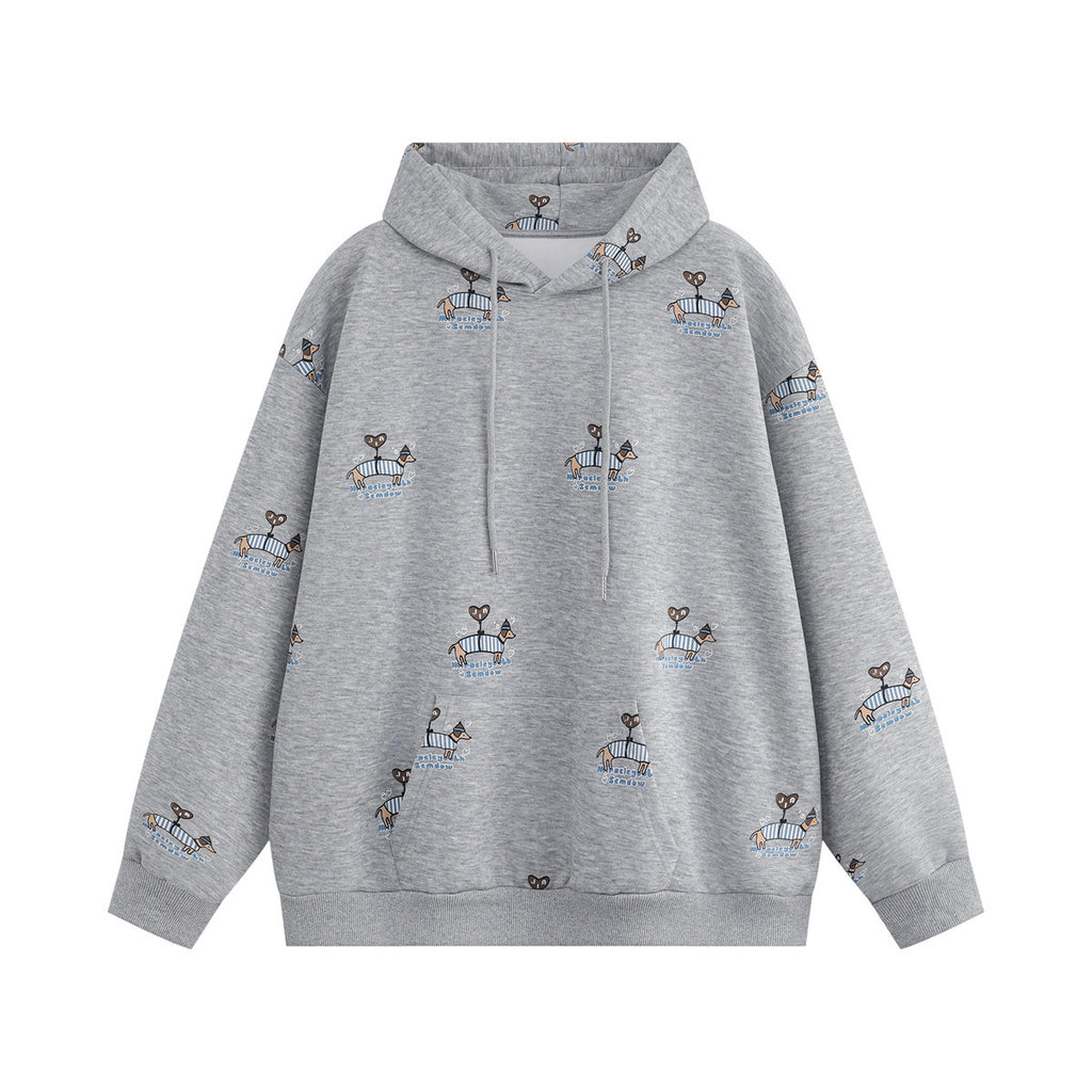 Full printed dog embroidery hooded sweatshirt