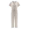 Wide-Leg Jumpsuit Women Short Sleeve One-Piece Clothing
