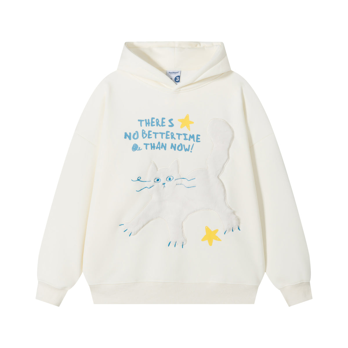Plush cat hooded hoodie with adhesive fabric
