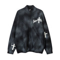 Tie dye used dirty stand up collar cardigan sweater