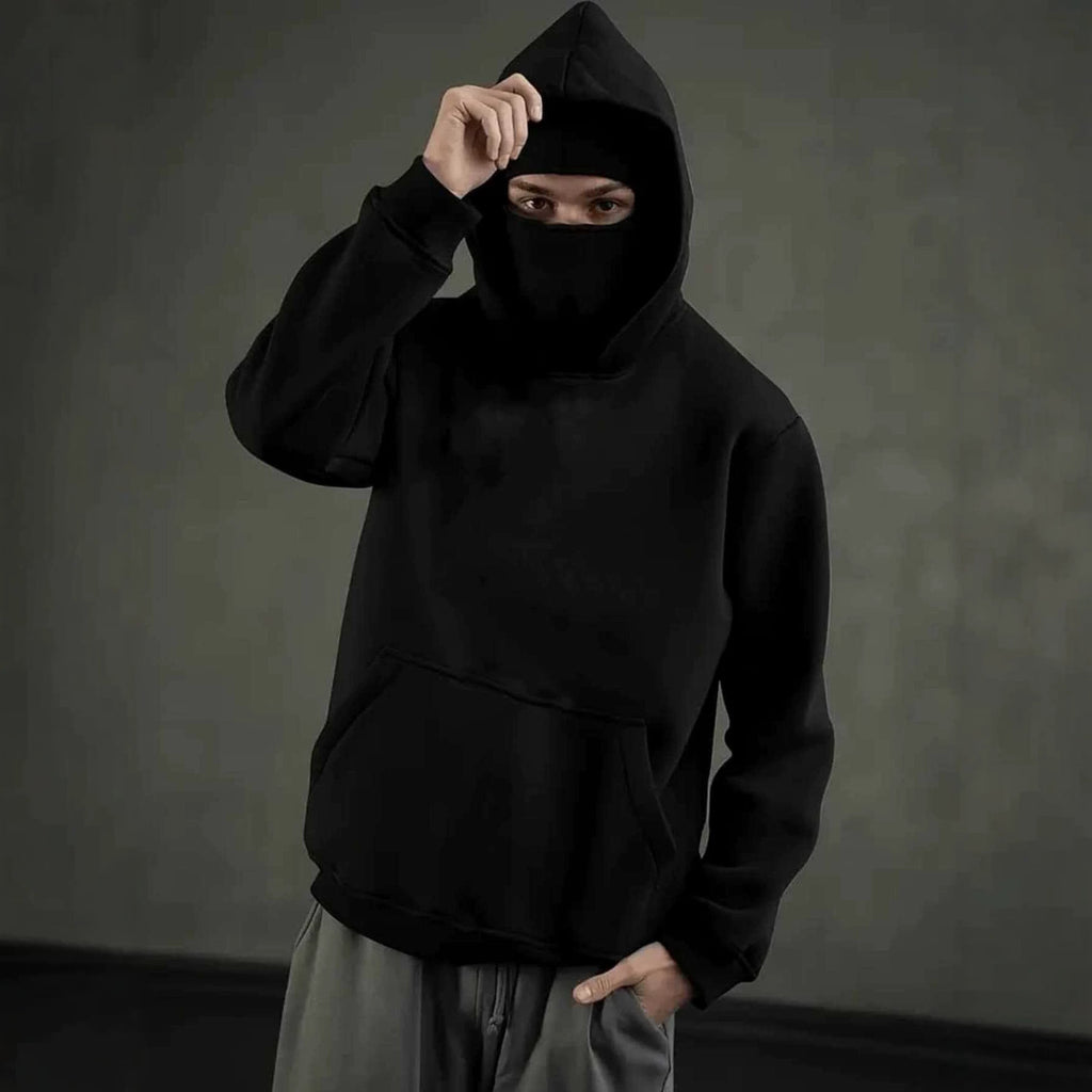 Men's  Zip-Up Hooded Jacket with Mask Design,  Pullover Sweatshirt Coat