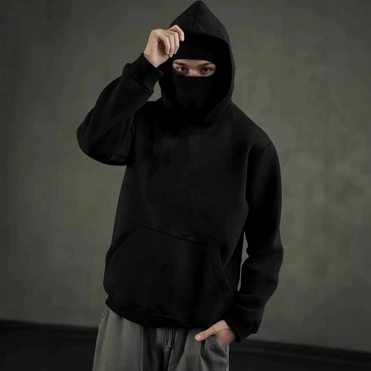 Men's  Zip-Up Hooded Jacket with Mask Design,  Pullover Sweatshirt Coat