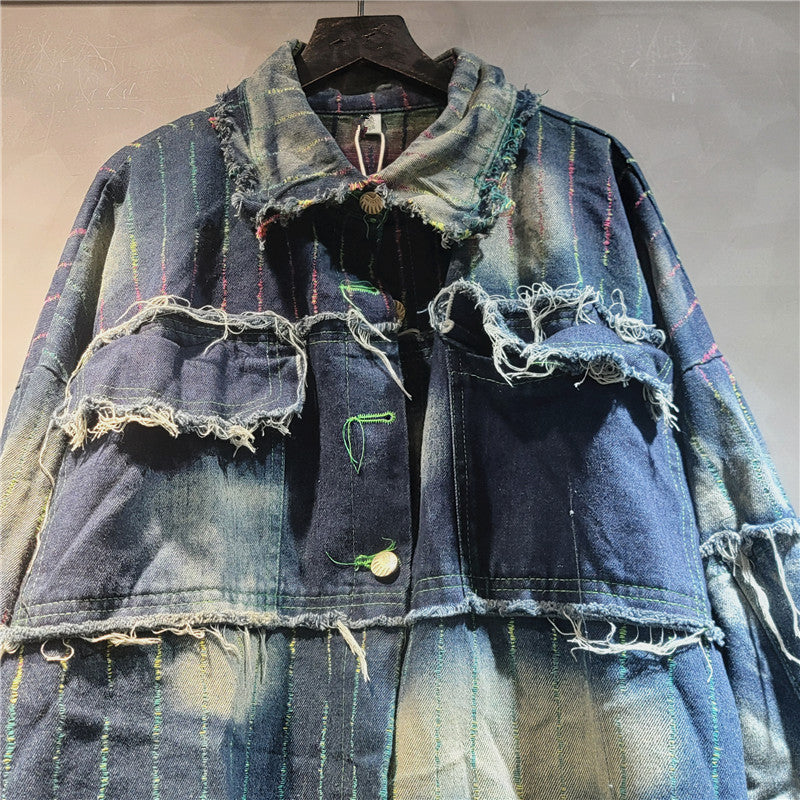 Design colorful denim clothing for women long sleeved loose casual short jacket