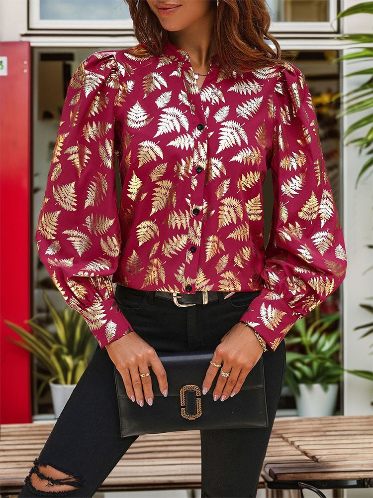 New European and American autumn women's clothing plant hot stamping printed shirt for women