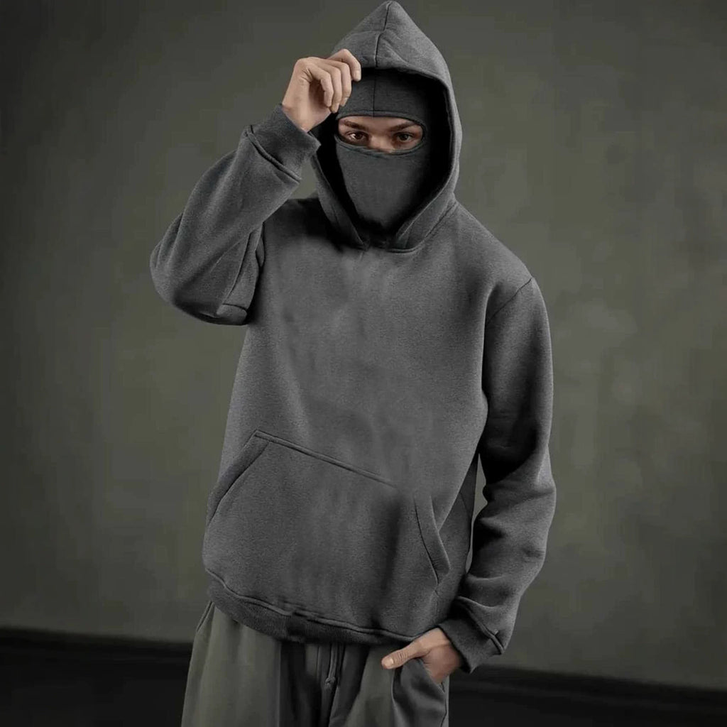 Men's  Zip-Up Hooded Jacket with Mask Design,  Pullover Sweatshirt Coat