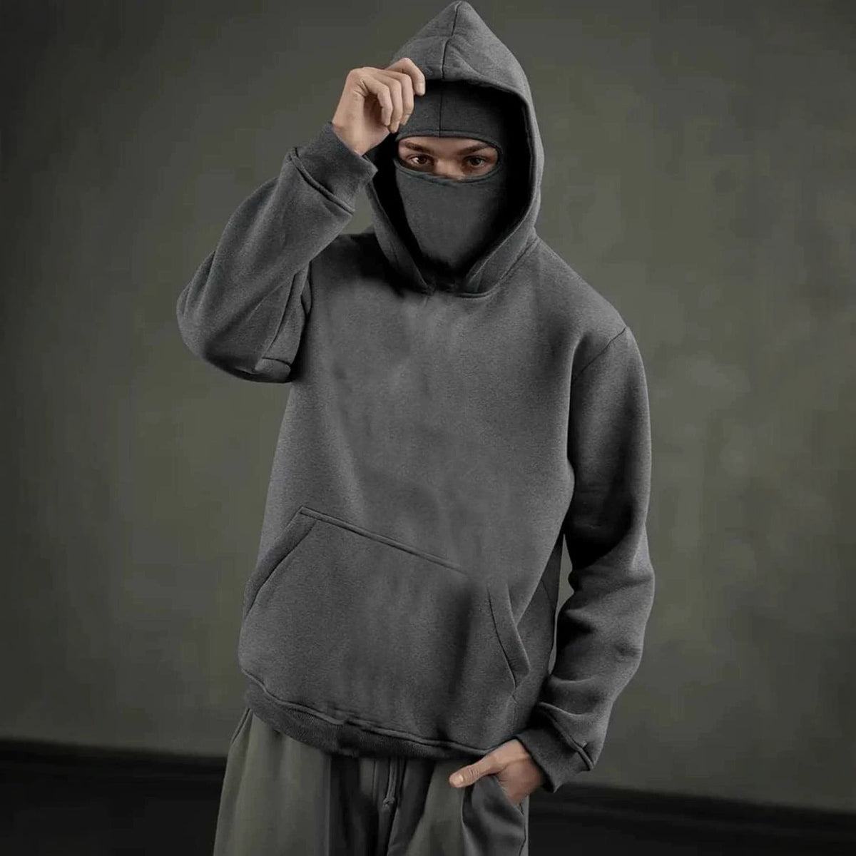 Men's  Zip-Up Hooded Jacket with Mask Design,  Pullover Sweatshirt Coat
