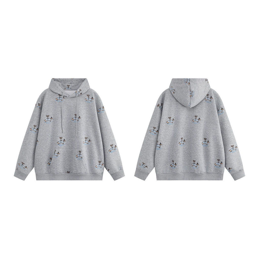 Full printed dog embroidery hooded sweatshirt