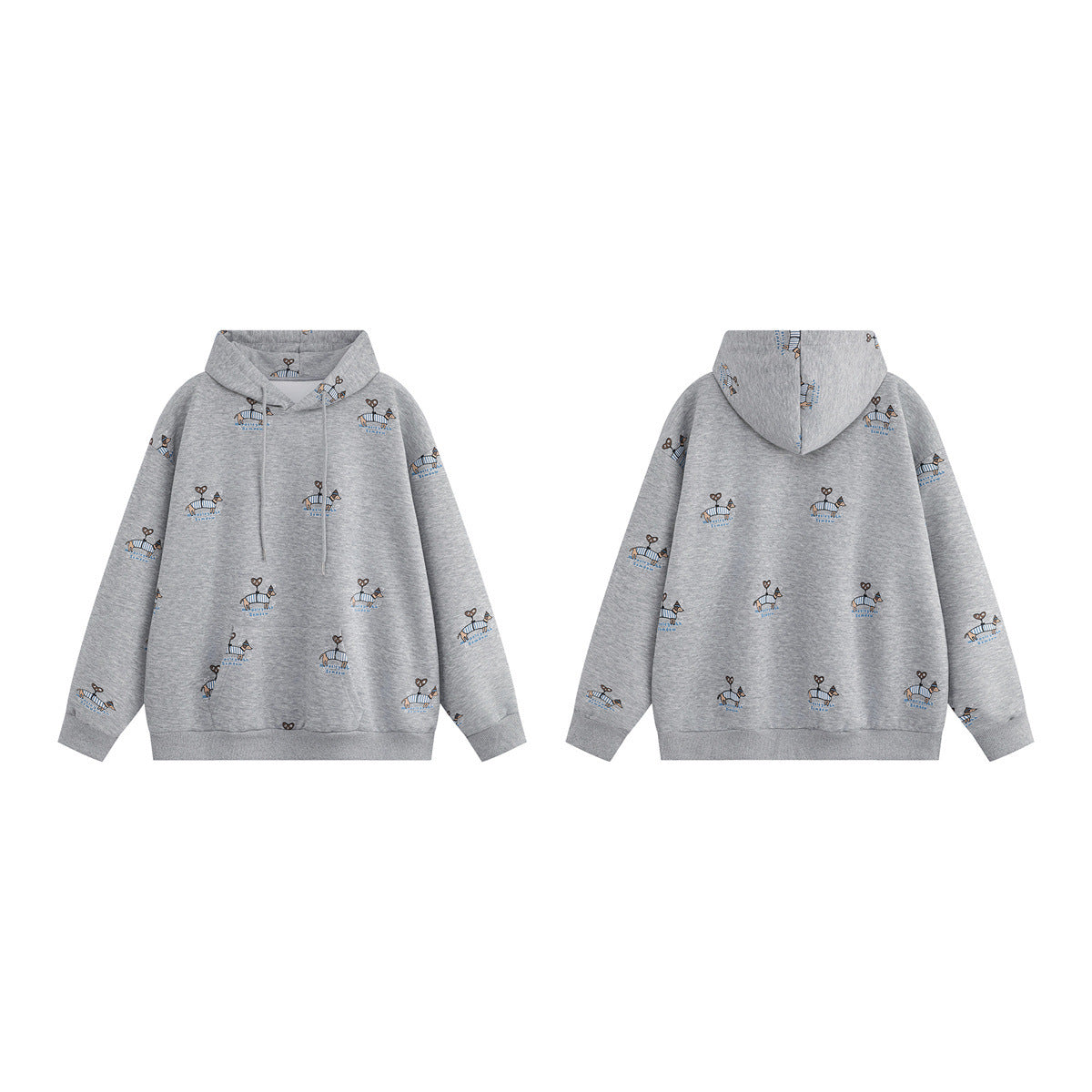 Full printed dog embroidery hooded sweatshirt