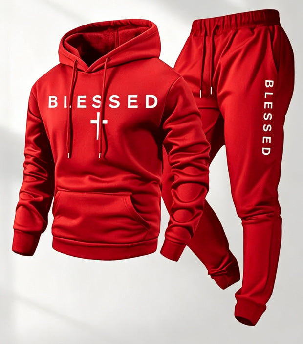 Men's Casual Graphic Print Hoodie and Pants Set, Loose Fit Two-Piece Sporty Outfit