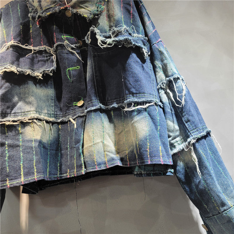 Design colorful denim clothing for women long sleeved loose casual short jacket