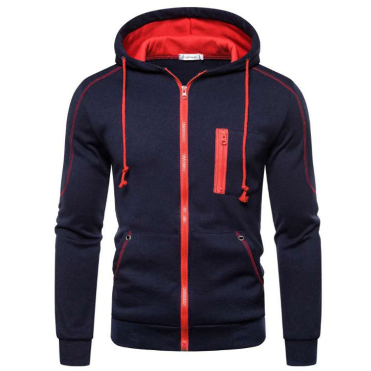 Casual Men's Gray Hooded Zip-Front Fleece Lined Sweatshirt
