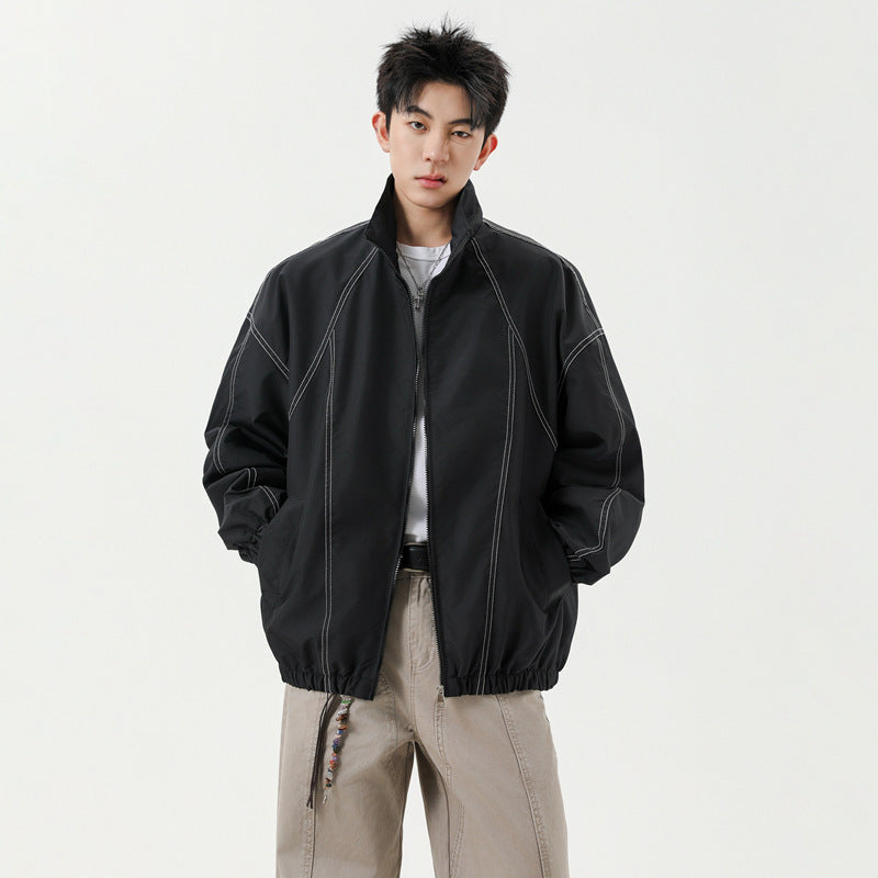 Men's Casual Sports Long Sleeve Stand Collar Baseball Jacket