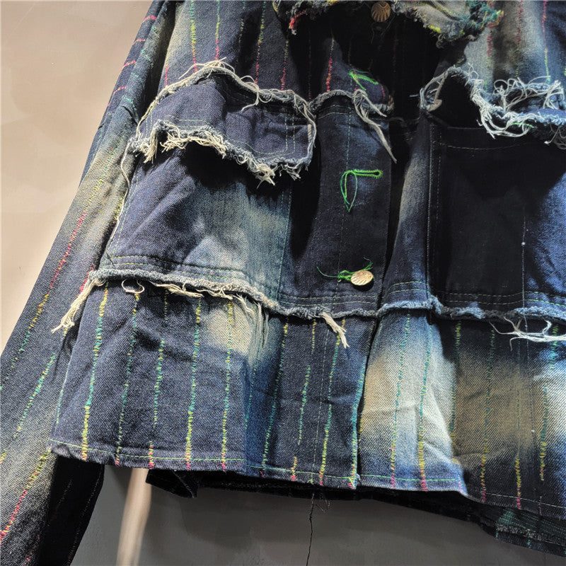 Design colorful denim clothing for women long sleeved loose casual short jacket