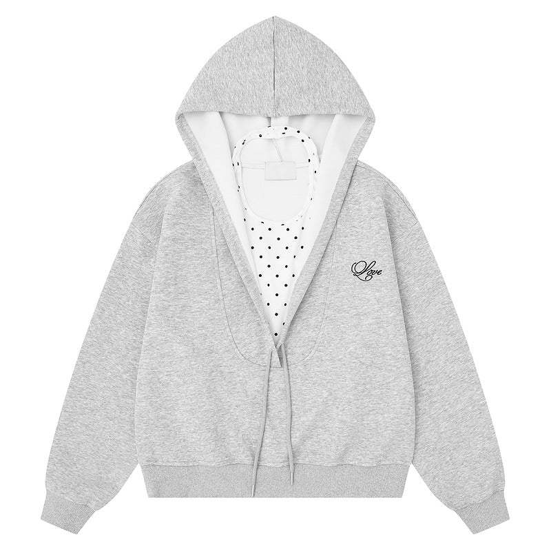 Flower grey drawstring hooded sweatshirt