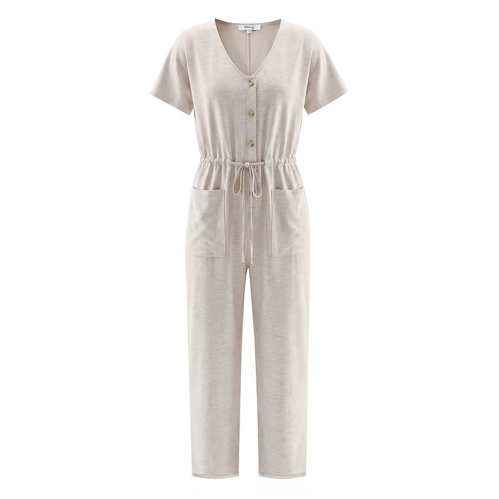 Wide-Leg Jumpsuit Women Short Sleeve One-Piece Clothing
